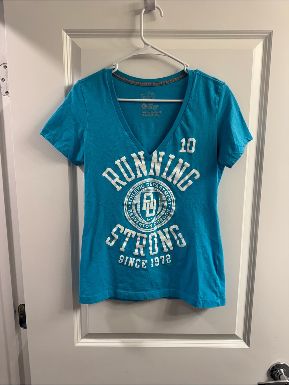 Nike Women's Teal V-Neck 'Running Strong' Graphic Tee